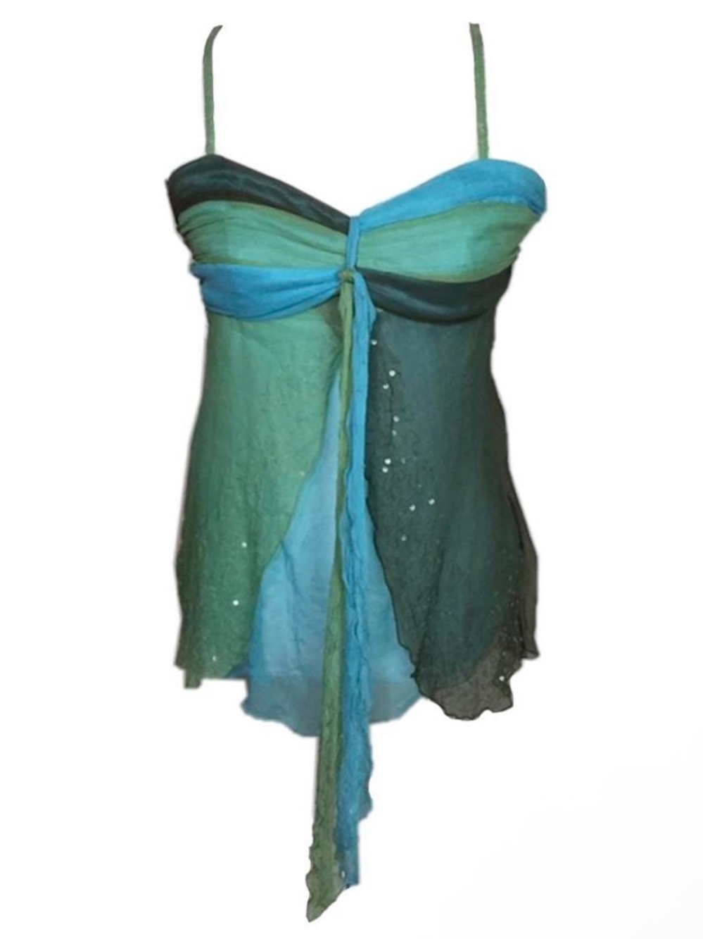bebe Teal & Aqua Tie-Front Chiffon Camisole